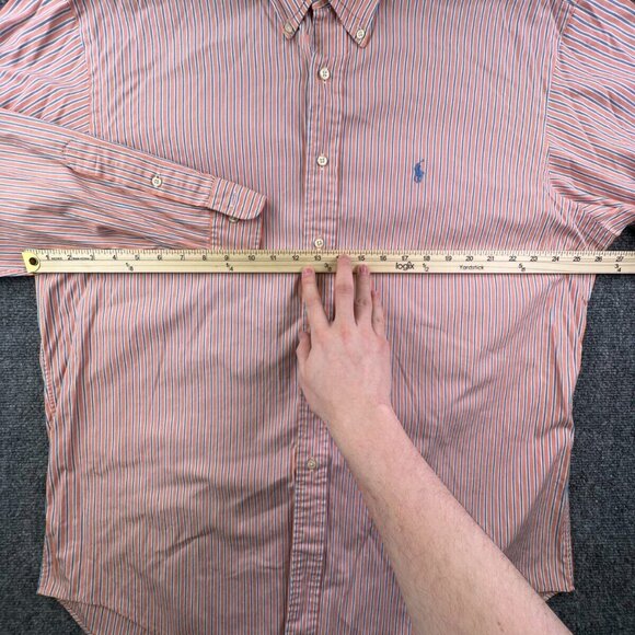 Ralph Lauren Button Up Shirt Long Sleeve Cotton 17 34/35 Orange Striped Classic - Picture 4 of 11